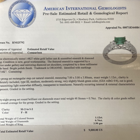 Orianne….Natural diamonds and natural emerald ring on 14ct white gold - Picture 8 of 13